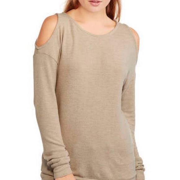 Calvin Klein Women’s Scoop Neck Long Sleeve Cold Shoulder Tan Blouse Size Large - Picture 1 of 13